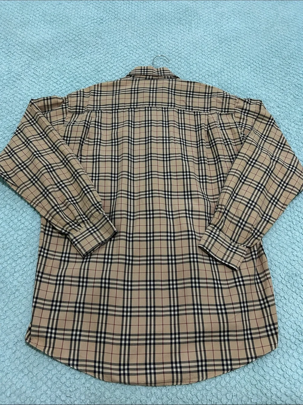 Burberry Beige Plaid Long-Sleeve Button Shirt, size Large